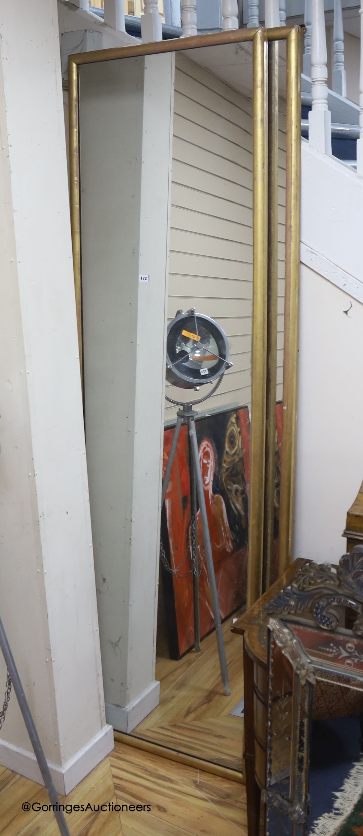 A pair of tall Victorian gilt framed wall mirrors, width 66cm, height 230cm